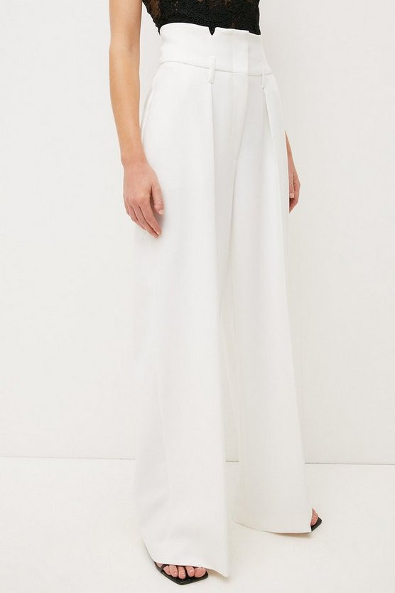 Compact Stretch Tailored High Waist Wide Leg Trouser | Karen Millen UK + IE + DE + NL