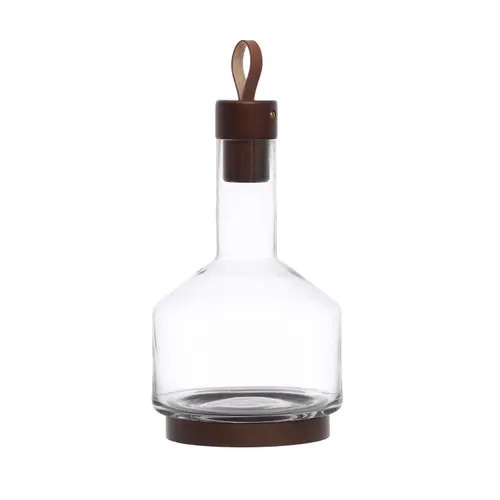 Storied Home Glass Carafe with Acacia Wood Base, Stopper and Leather Pull in Clear at Nordstrom | Nordstrom