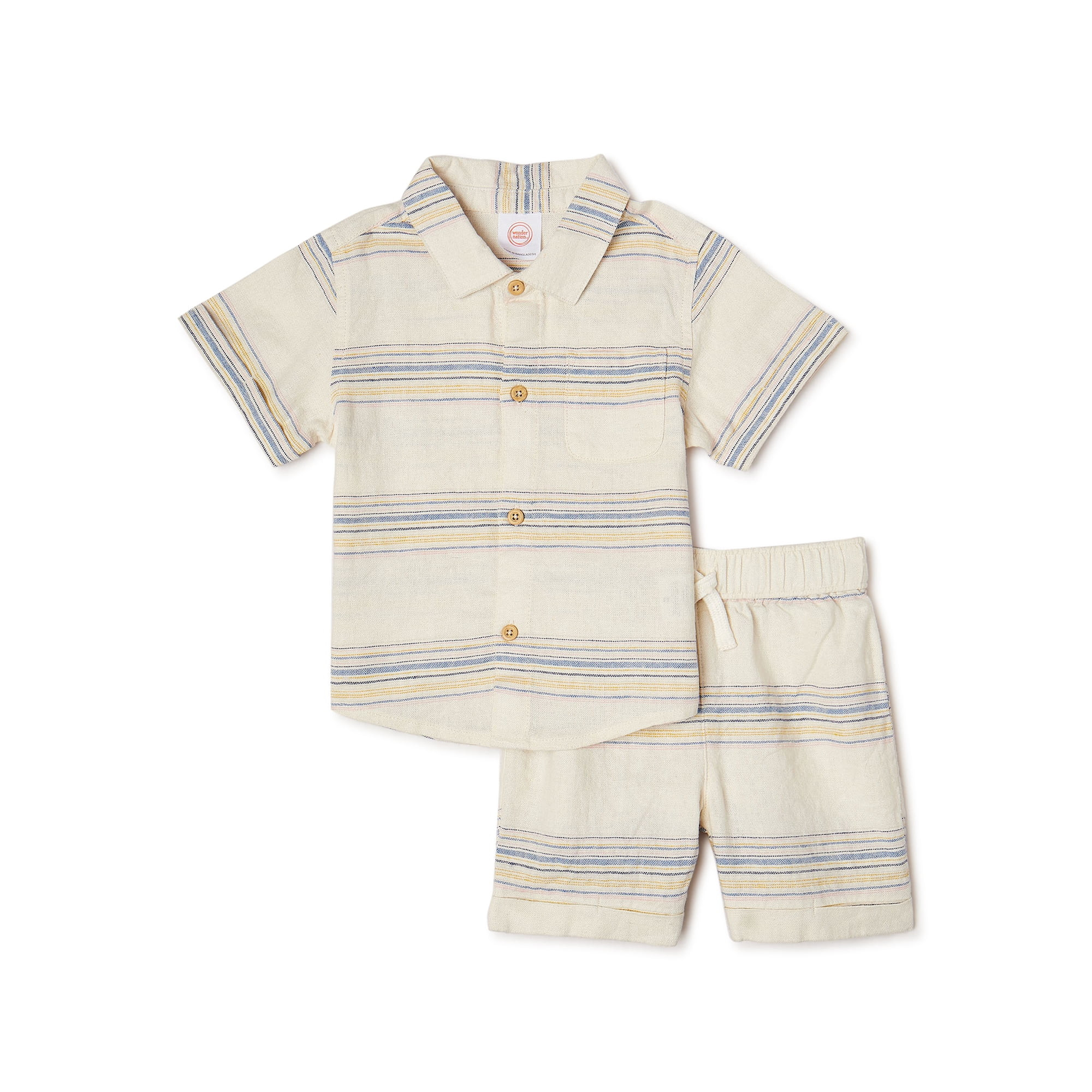 Wonder Nation Baby & Toddler Boys Short Sleeve Button Up Top and Shorts, 2-Piece Outfit Set, Size... | Walmart (US)