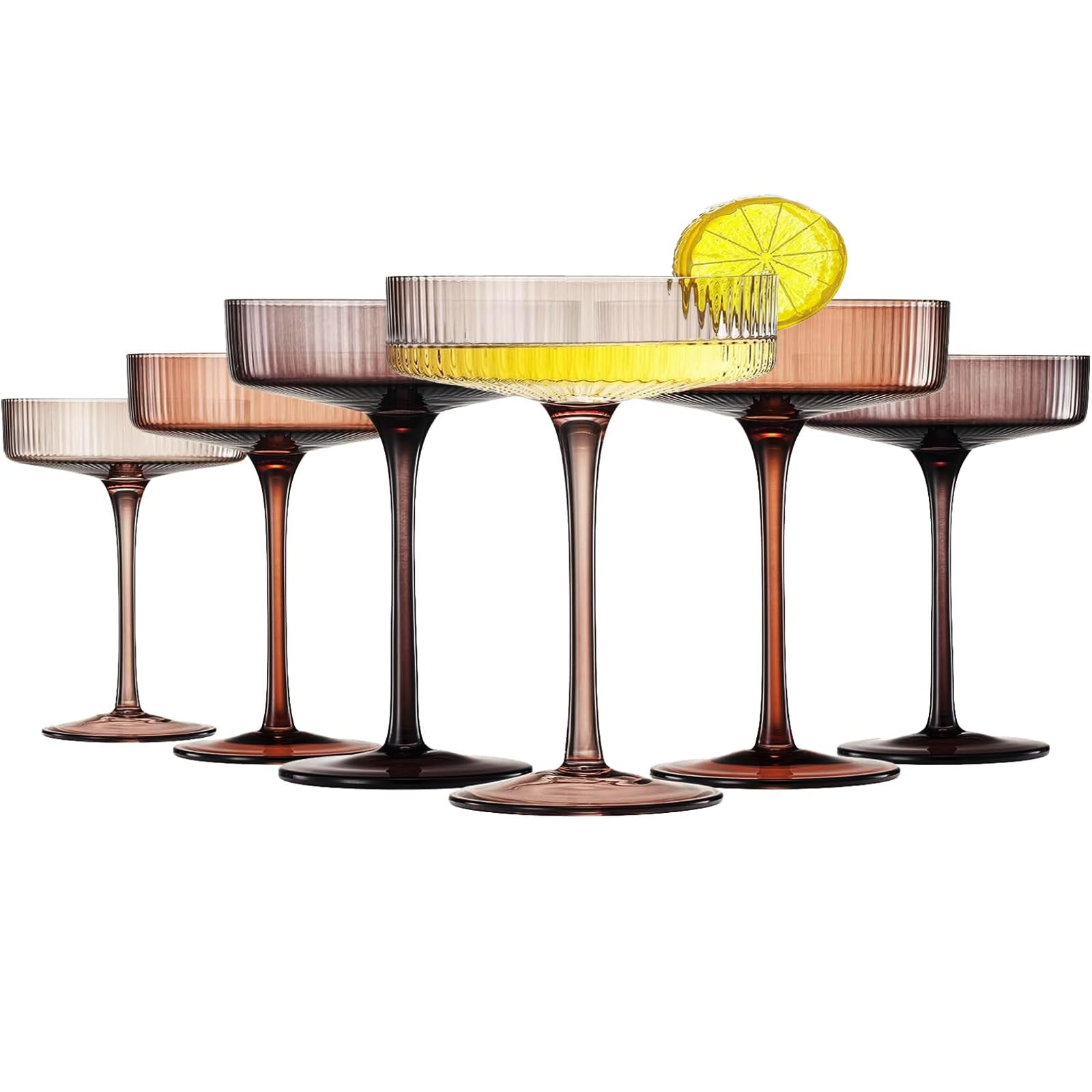 Khen Venus Colors 6 Pcs Ribbed Coupe Glasses, 10 oz Vintage Coupe Glass Set, Unique Martini Glass... | Amazon (US)