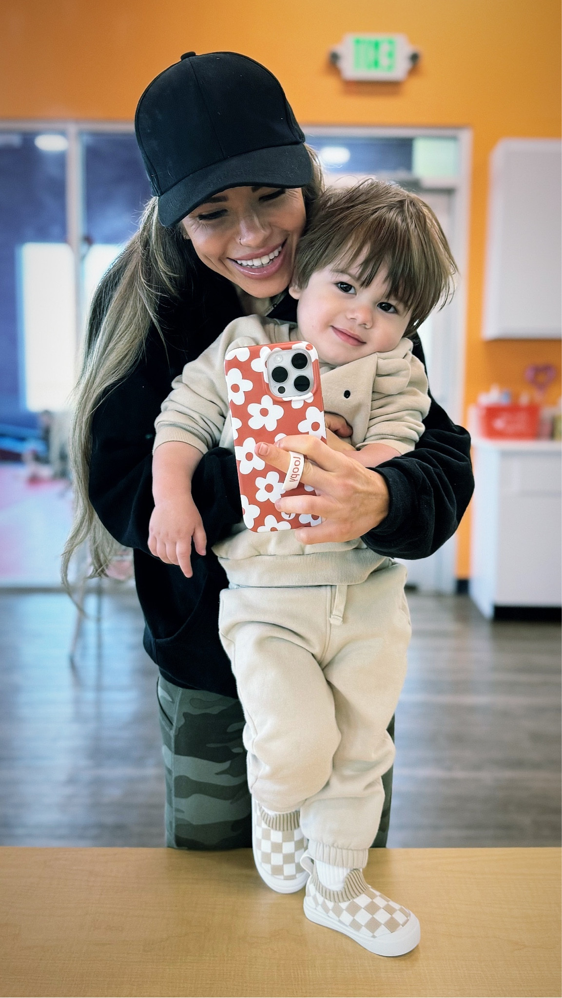 Mirror selfie with my little guy ♥️
Im wearing a black hoodie and hat with camo leggings. P is wearing a teddy bear sweat set from gap factory and checkerboard pattern slip on shoes from amazon.

#LTKkids #LTKfamily #LTKstyletip