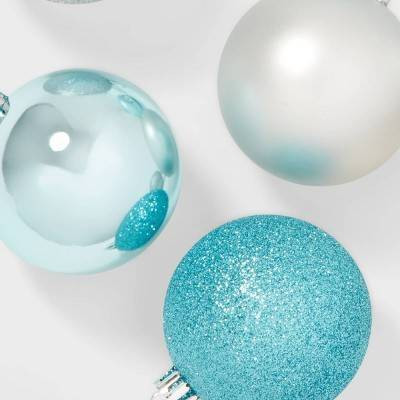 50ct Shatter-Resistant Round Christmas Tree Ornament Set Light Blue/Silver - Wondershop™ | Target