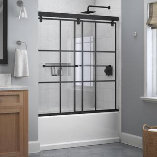 Delta Everly 60 in. x 59-1/4 in. Mod Semi-Frameless Sliding Bathtub Door in Matte Black and 1/4 i... | The Home Depot