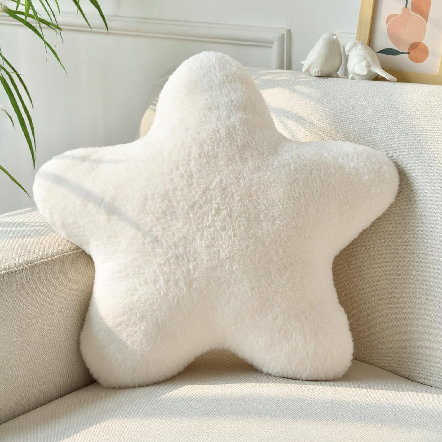 Star Pillow, Decorative Throw Pillows for Bed Couch, 15" Star Shaped Pillow Plush Floor Cushions Room Decor Pillow with Soft Faux Rabbit Fur for Sofa Bedroom Living Room | Amazon (US)