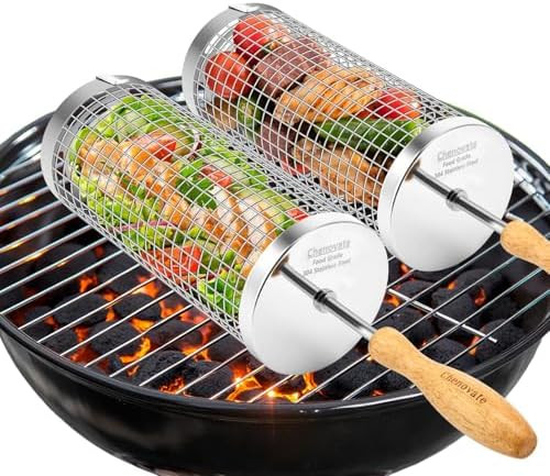 Rolling Grill Baskets,Removable Wooden Handle,304 Stainless Steel,Grill Accessories for Veggies S... | Amazon (US)