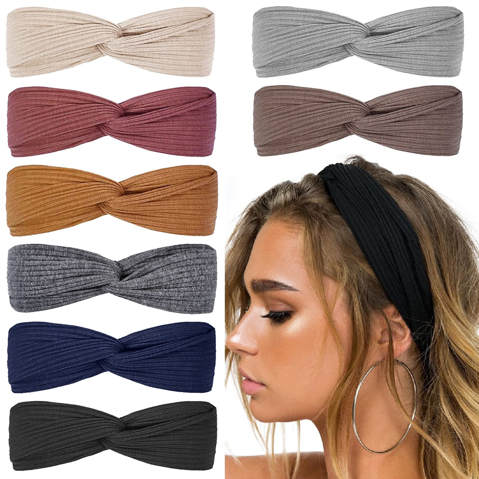 Amazon.com : Huachi Headbands for Women Twist Knotted Boho Stretchy Hair Bands for Girls Criss Cr... | Amazon (US)