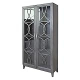 Crestview Collection CVFVR8156 Hawthorne Estate Grey Wash Pine 2 Glass Fretwork Tall Cabinet Furnitu | Amazon (US)