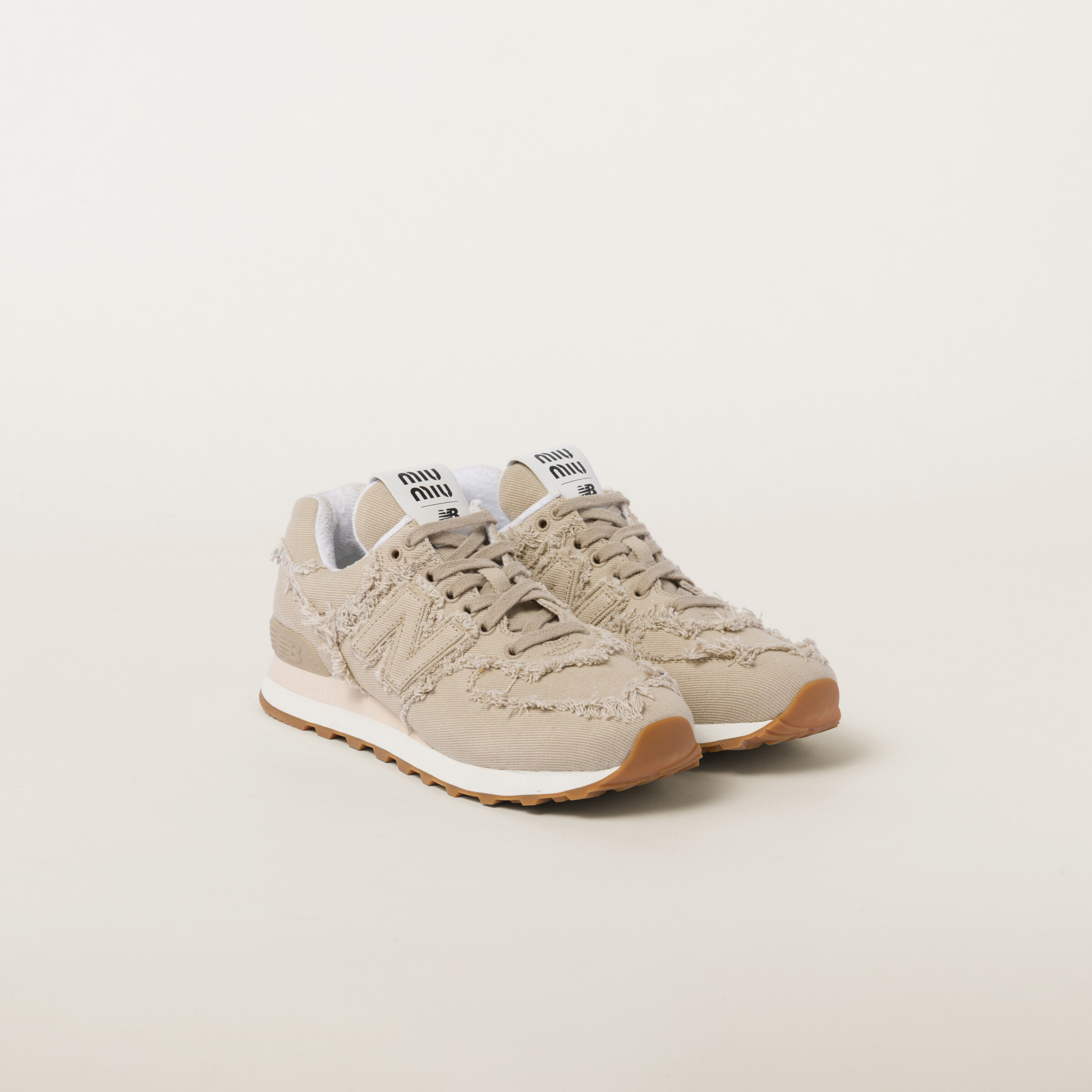 Colonial Beige New Balance 574 X Miu Miu Denim Sneakers | Miu Miu | Miu Miu US