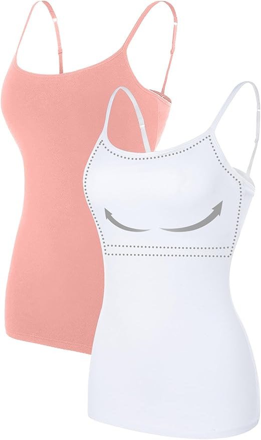 ATTRACO Women's Cotton Camisole Shelf Bra Spaghetti Straps Tank Top | Amazon (US)