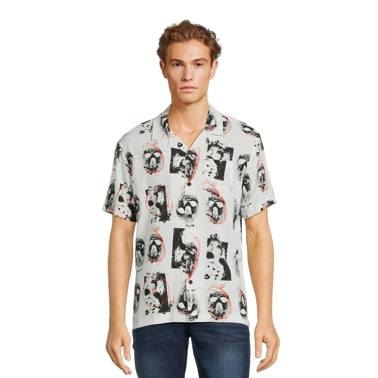 Friday the 13th Men’s and Big Men’s Mask Scribble Button Front Shirt with Short Sleeves, Size... | Walmart (US)