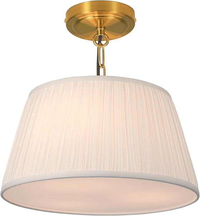 Electro bp; 12.6”Dia White Pleated Fabric Drum Shade Ceiling Light Fixture Farmhouse Brocade Li... | Amazon (US)