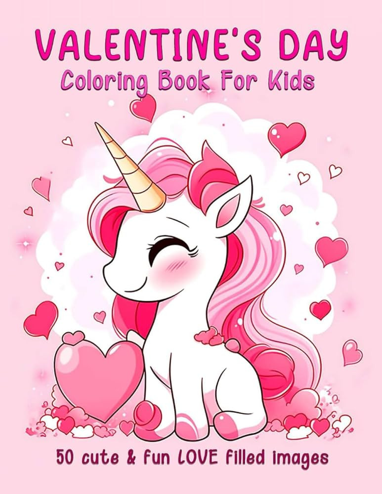 Valentine's Day Coloring Book For Kids: 50 Cute and Fun Love Filled Images: Hearts, Sweets, Cheru... | Amazon (US)