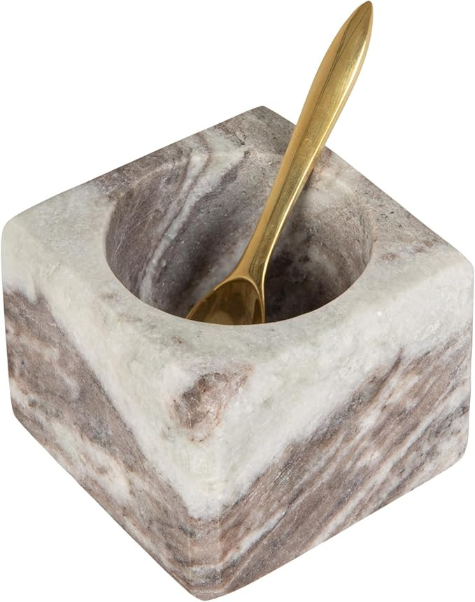 Creative Co-Op Square Marble Bowl with Stainless Steel Spoon, Brown | Amazon (US)
