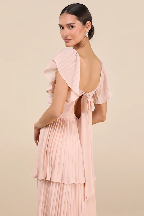 Notorious Charm Blush Pleated Flutter Sleeve Maxi Dress | Lulus