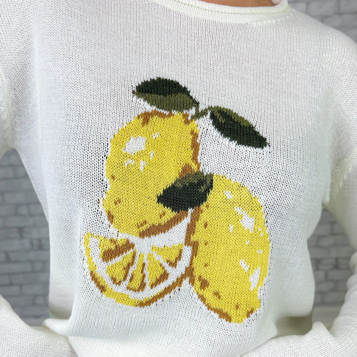 Squeeze the Day Sweater | Lemon Graphic Lightweight Knit | Poppy Jane