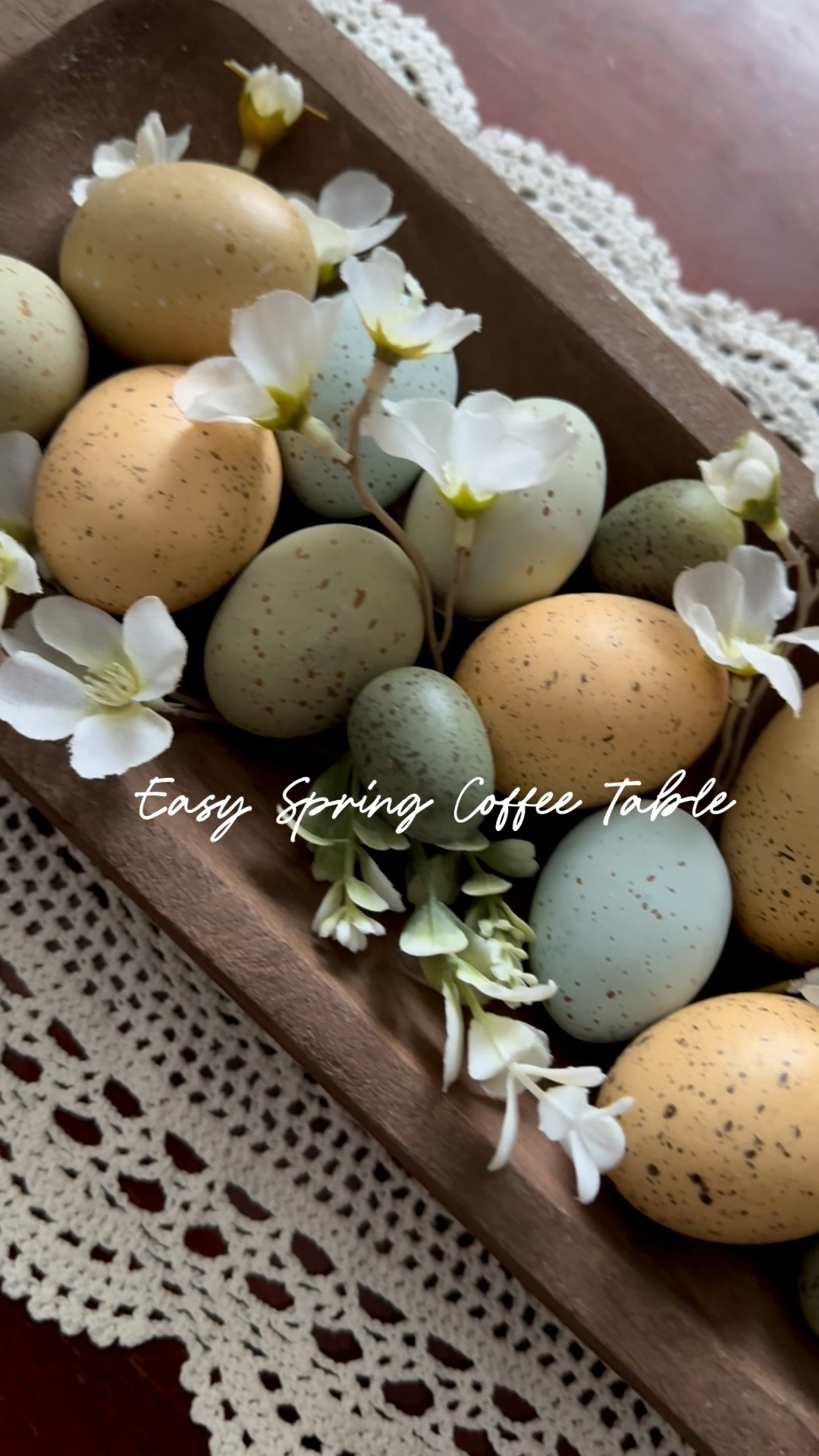 Spring coffee table decor, wooden dough bowl, natural Easter eggs, cherry blossom stems, Easter decor 

#LTKSaleAlert #LTKSeasonal #LTKHome