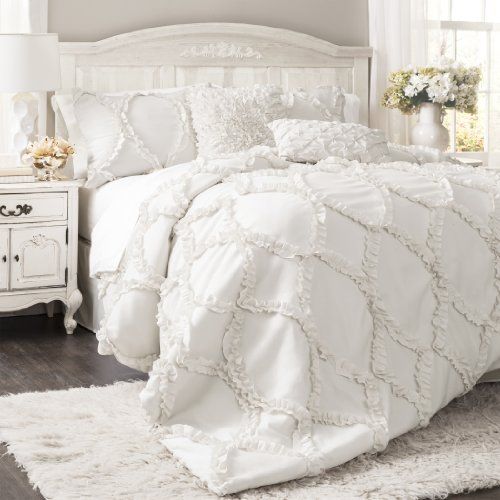 Lush Decor Avon 3-Piece Comforter Set, King, White | Amazon (US)