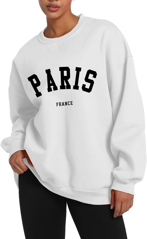 Tuislay Paris College Sweatshirt for Women Oversized Trendy Comfy Crewneck Sweatshirts Casual Gra... | Amazon (US)