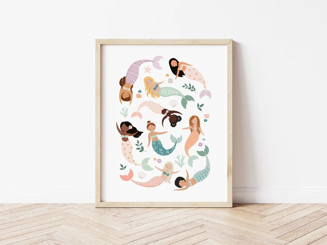 Mermaid Childrens Print, Kids Ocean Wall Art, Mermaid Bedroom Decor, Under the Sea Playroom Print... | Etsy (US)