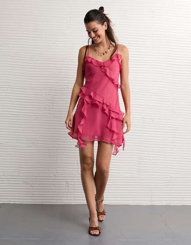 AE Asymmetrical Ruffle Mini Dress | American Eagle Outfitters (US & CA)