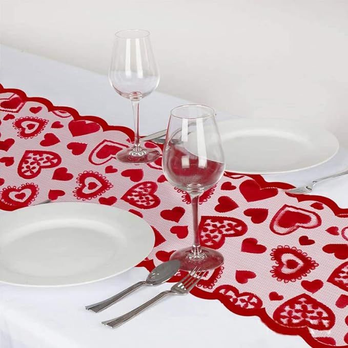 13 x 72 Inch Red Lace Table Runner for Valentines Day Decor, Valentine Lace Tablecloth, Valentine... | Amazon (US)