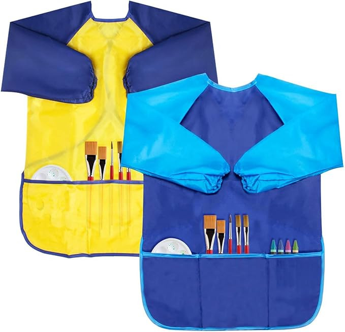 Kids Art Smocks 2 Pack Painting Smock with Long Sleeve and 3 Pockets for Age 3-8 | Amazon (US)