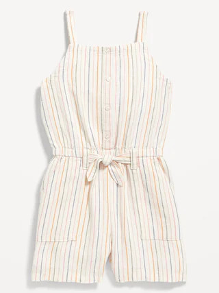 Sleeveless Tie-Front Linen-Blend Utility Romper for Girls | Old Navy (US)