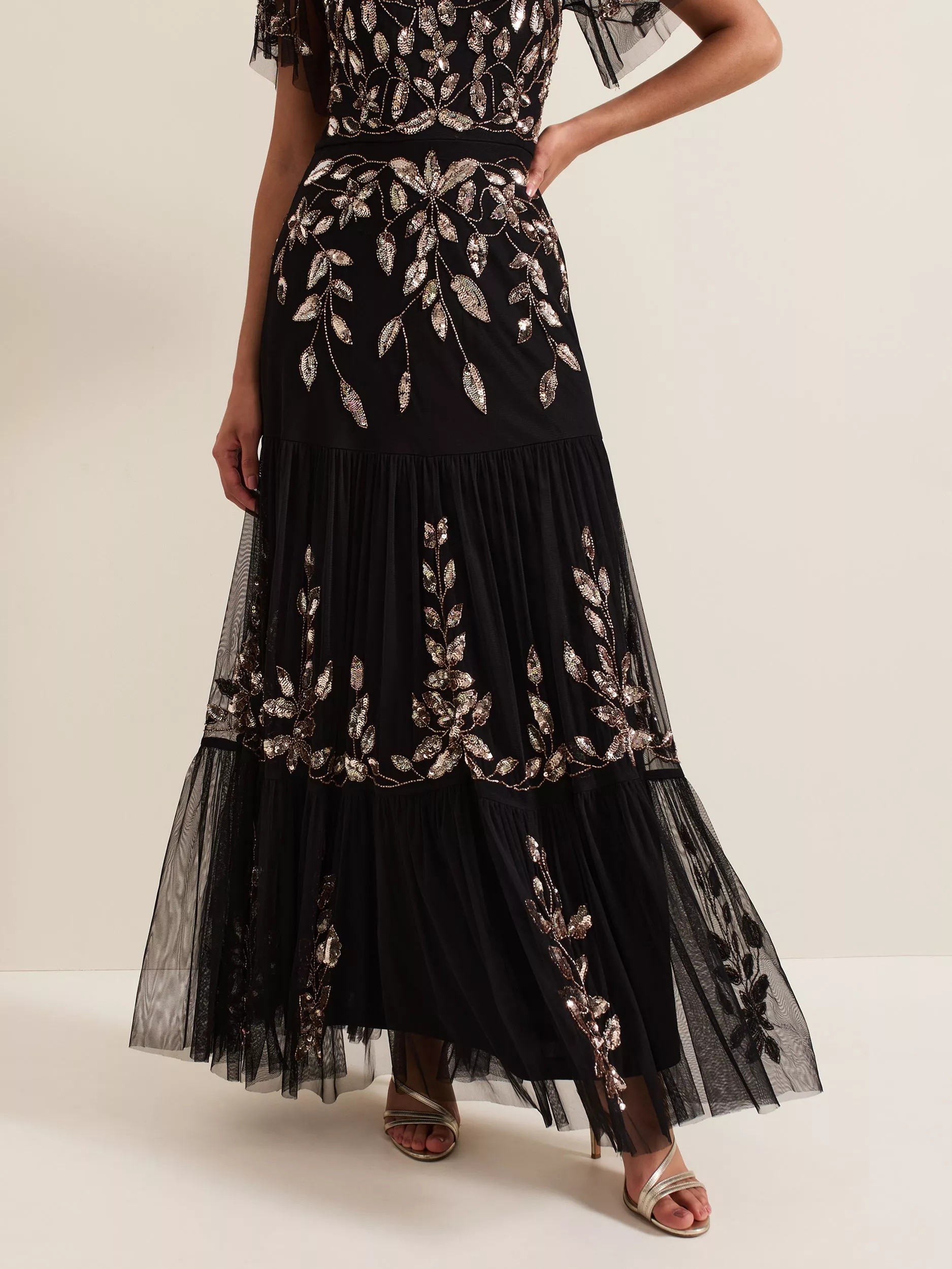 Phase Eight Collection 8 Hilary Sequin Leaf Dress, Black/Multi | John Lewis (UK)