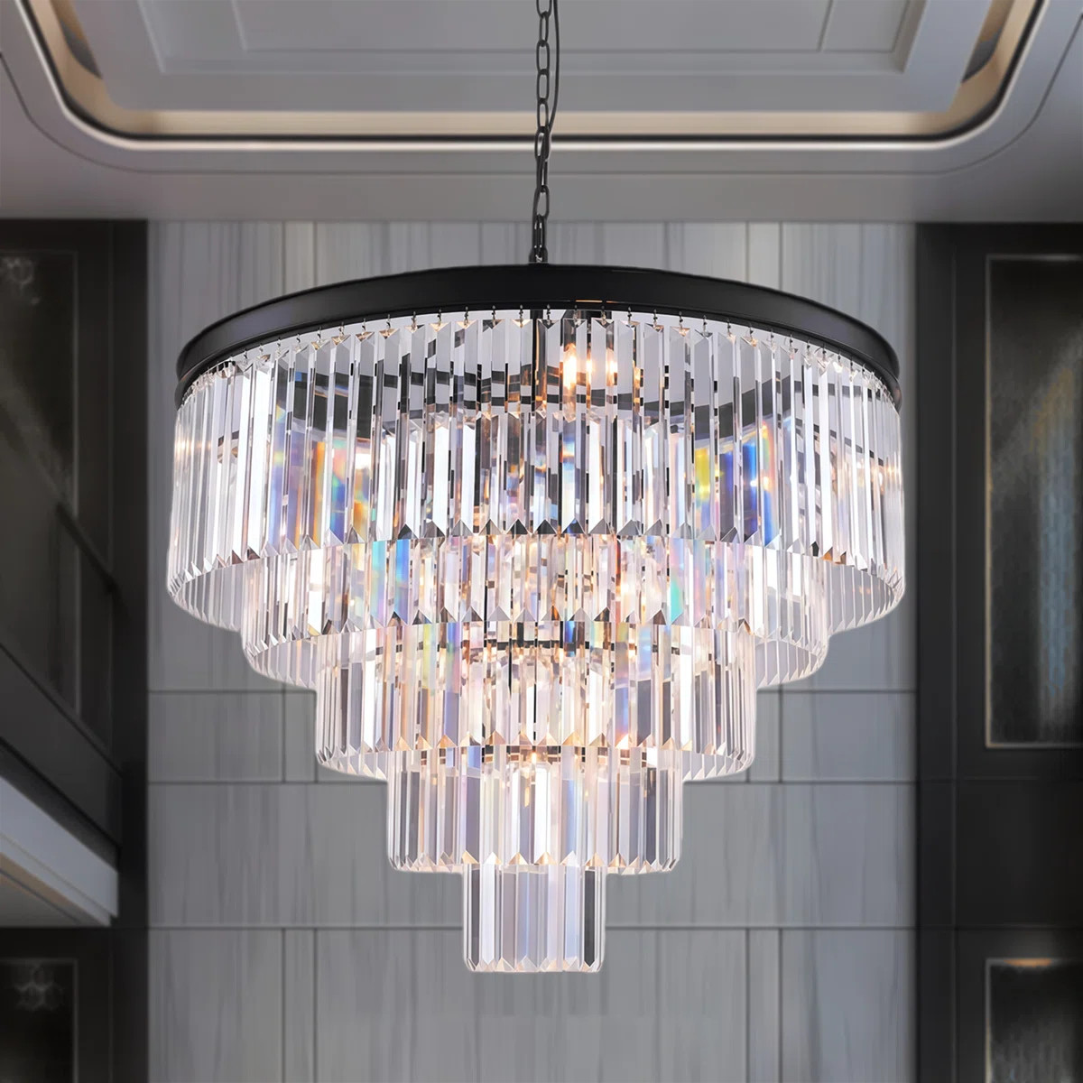 Hallum 12 - Light 31.5“W Dimmable Tiered Modern/Tradtional Chandelier with Crystal Accents for ... | Wayfair North America