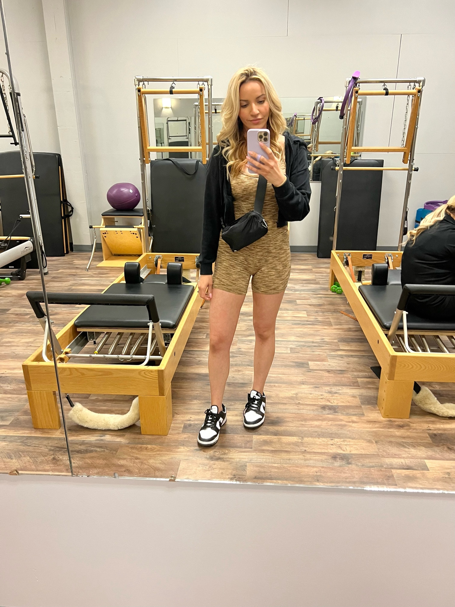 Pilates look outfit ootd
Joylab Onesie (small)
Space dye neutral beige
Cropped zip up sweatshirt 
Nike panda dunks 
Workout attire athleisure travel 

#LTKshoecrush #LTKunder50 #LTKfit