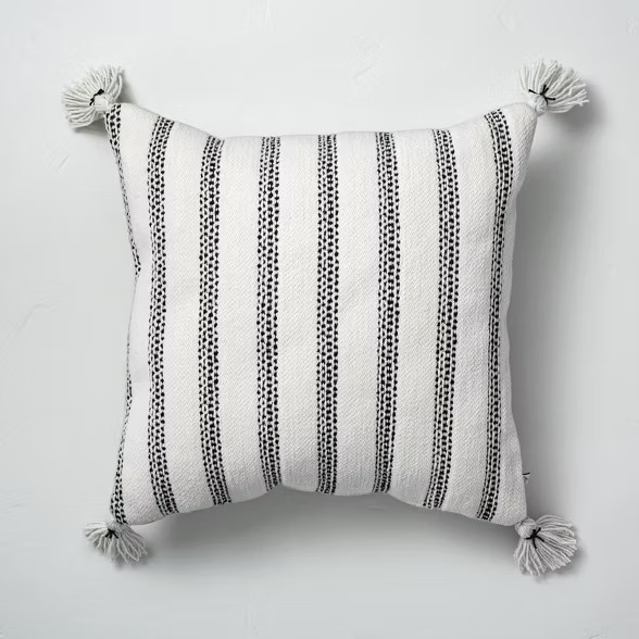 Vertical Texture Stripes Indoor/Outdoor Throw Pillow Black/White - Hearth & Hand™ with Magnolia | Target
