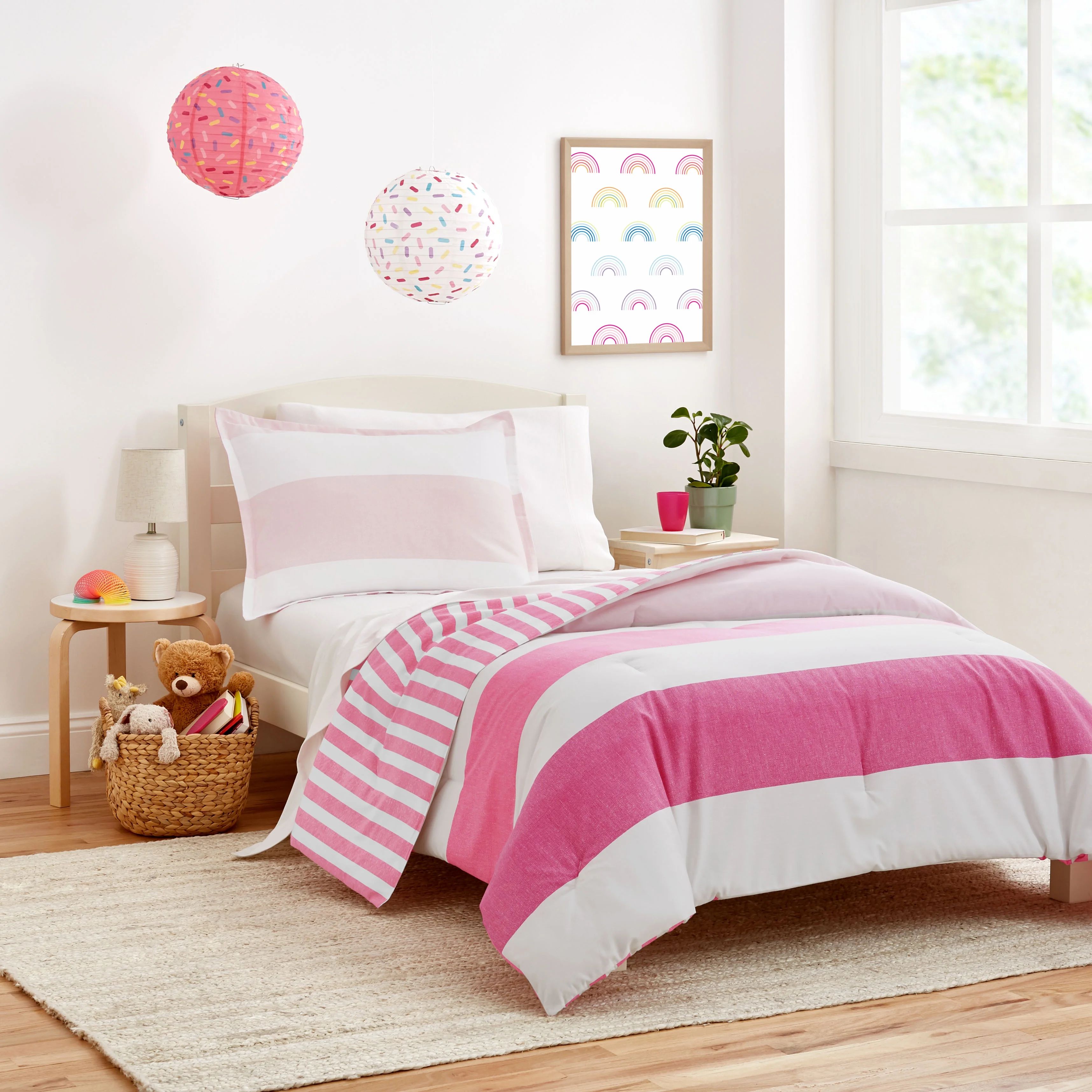 Gap Home Kids Ombre Stripe Reversible Organic Cotton Blend Comforter Set, Twin, Pink, 2-Pieces - ... | Walmart (US)