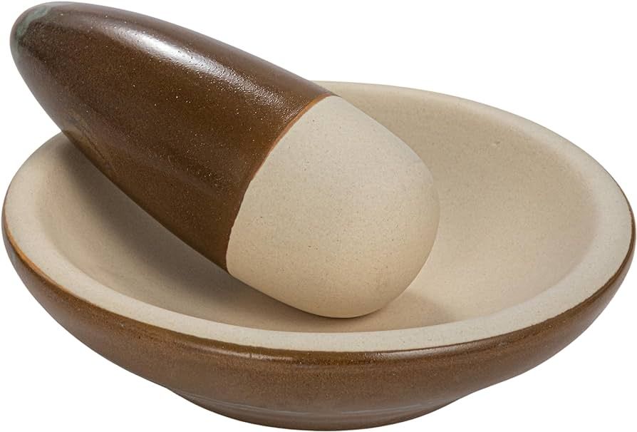 Bloomingville, Brown Stoneware Mortar and Pestle with Reactive Glaze, Cream, Small | Amazon (US)