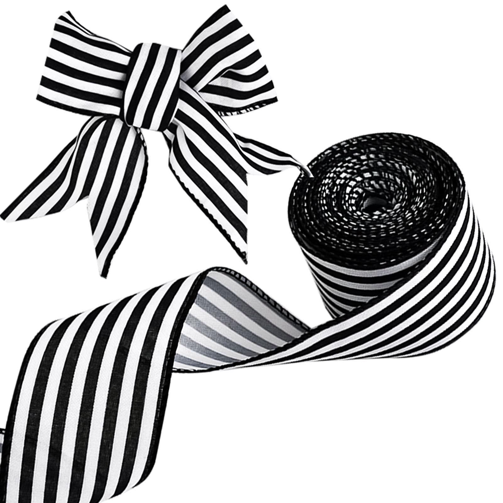 Black and White Striped Ribbon - Upgraded Polyester Wired Ribbon for Crafts, 10 Yards 2.5 Inch Ch... | Amazon (US)