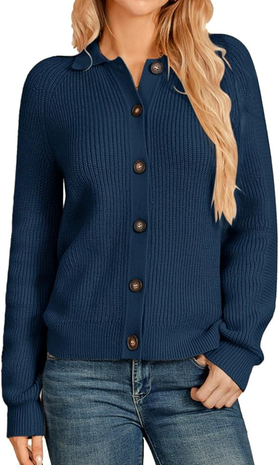 GRACE KARIN Ribbed Knit Cardigan Sweater for Women Collar Long Sleeve Button up Sweater Blazer Dr... | Amazon (US)