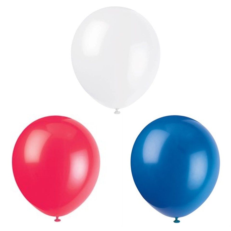 Patriotic Latex Balloons, Red White and Blue, 12in, 4-Pack (40 Balloons) | Walmart (US)