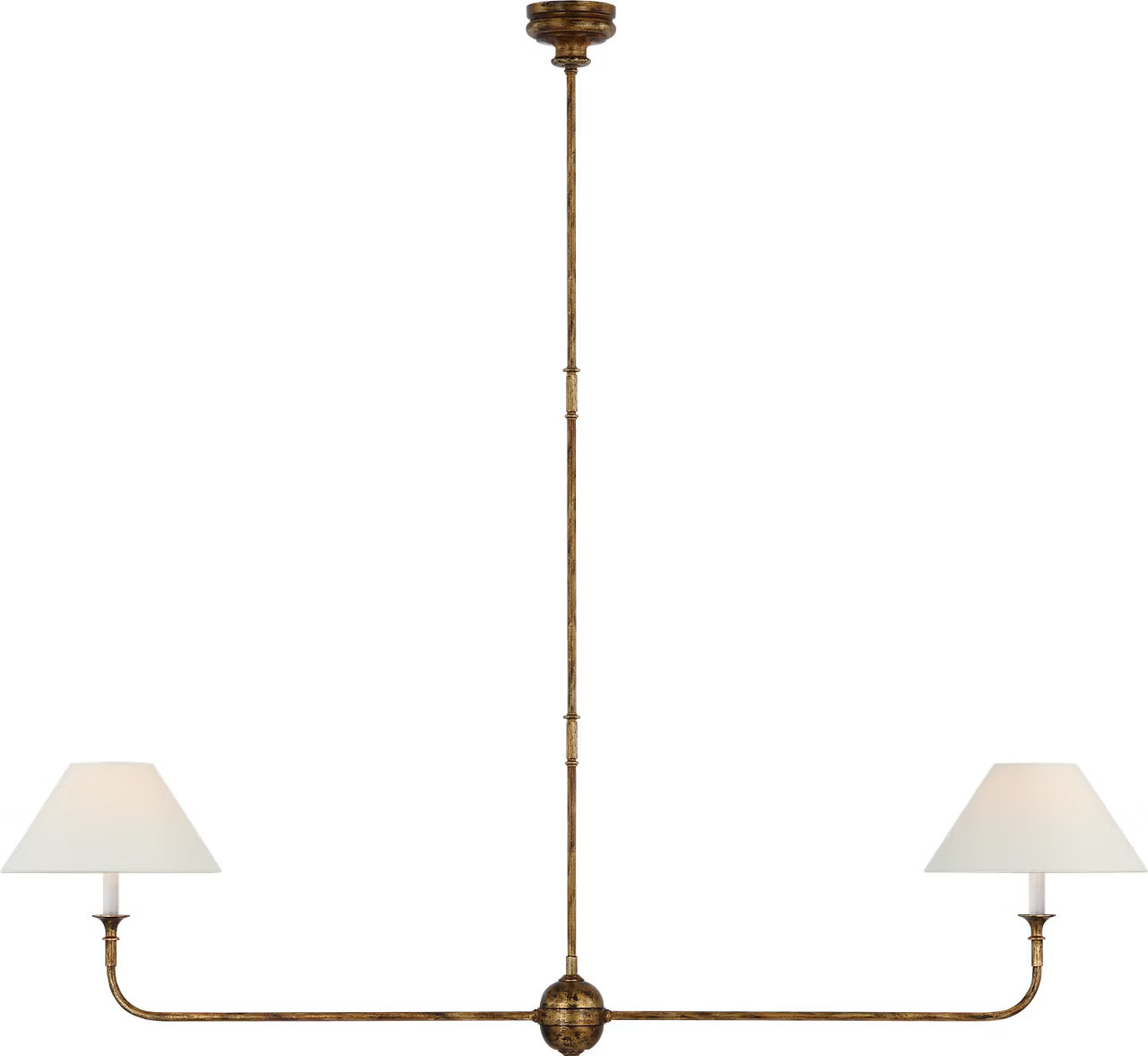 Piaf Large Two Light Linear Pendant in Antique Gild with Linen ShadesVisual Comfort | Visual Comfort