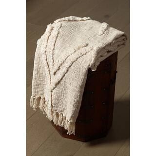 LR Home Handmade Boho Farmhouse Natural - Off White Sofa Bed Throw Blanket with Fringe THROW81190... | The Home Depot