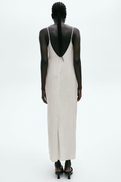 Linen Slip Dress - V-neck - Sleeveless - Light beige - Ladies | H&M US | H&M (US + CA)