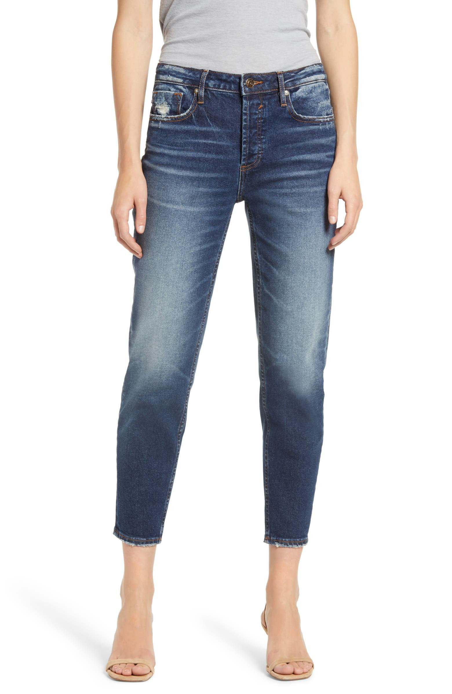 Frankie Distressed High Waist Crop Slim Straight Leg Jeans | Nordstrom