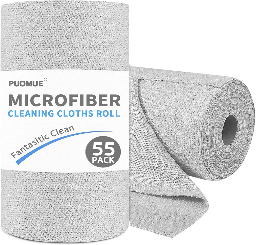 55 Pack Microfiber Cleaning Cloth Roll, Tear Away Reusable Towels, 11" X 9", Ultra Absorbent & Li... | Amazon (US)
