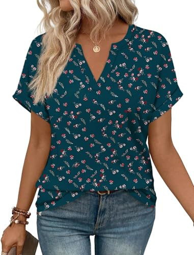 WIHOLL Womens Tops Summer Outfits Dressy Casual Business Blouses Trendy Fashion Clothing Short Sleeve Shirts L Floral Print | Amazon (US)