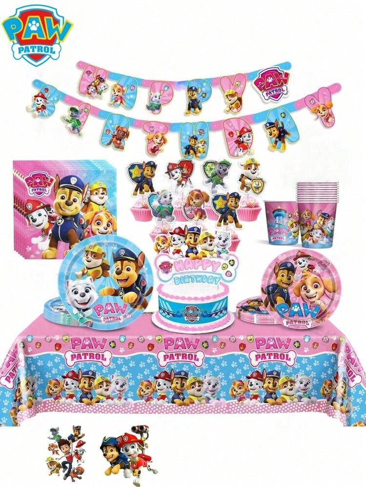 Paw Patrol New Pink Party Theme Decorations, Cute Cartoon Children's Birthday Holiday Party Decor... | SHEIN