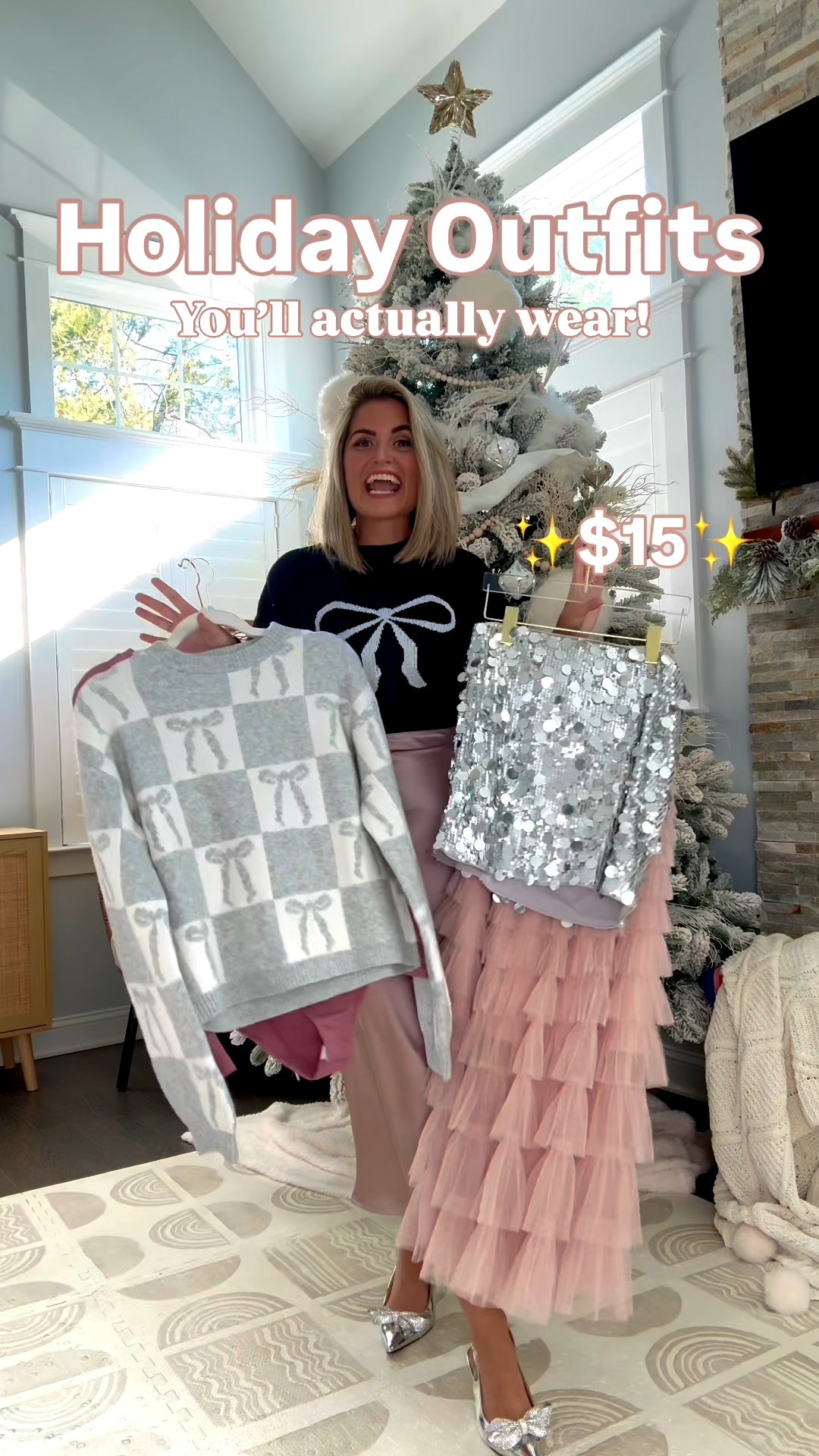 $15 Comfy Amazon HOLIDAY OUTFITS you’ll love 🎀🪩✨Up to 40% off No codes needed! For Holiday, New Years & all Winter Season!
.
🖤My most worn Satin Pants, Stretchy waistband & come in 2 lengths!
🎀My favorite better than skims bodysuits and tops + Bow sweaters, Black one actually from Target on sale for $17!
🪩The Prettiest Silky, Satin and Tulle skirts ever! 
✨Plus my Bags + Shoes Target & Amazon $25!
.
🫶🎄I linked a TON of easy to wear Holiday Outfits for New Years & all Winter Season! 
.
✨SIZING✨Everything is petite friendly I’m 5’2” 125lbs wearing small top and small/4/26 bottoms 
.
Christmas outfit, party outfit, sequin skirt, amazon sequin skirt, black outfit, silver outfit, pink skirt, gray bow sweater, amazon bow sweater, target bow sweater, silk skirt, Holiday outfits, new  years ever, new years outfit, bow sweater, sweater dress, floral skirt, Amazon floral skirt, Amazon sweater dress, Amazon Thanksgiving outfit m, Fall sweater, Amazon deals, Amazon sweater, Amazon discount code, cable knit sweater, Cotigan, cardigan, tie front sweater, colorblock sweater, sweater with white lines, stripe sweater, black jeans, brown jeans, skort, wrap skort, pattern skort, floral pattern skort, black and white skort, wrap skort, Amazon basic, travel outfit, 3 piece set, capsule wardrobe, travel outfit, comfy outfits, scuba set, look for less, capsule closet, 2 piece set, workwear, Amazon two piece set, sunglasses, striped dress, blue stripe dress, black jumpsuit, beige jumpsuit, travel outfit, loungewear, comfy outfit, casual outfits, work outfit, workwear, two piece set, 2 piece set, Amazon two piece set, Amazon lounge set 

#LTKsalealert #LTKtravel #LTKworkwear#LTKBacktoSchool #LTKFallSale#LTKxPrimeDay

#LTKVideo 

#LTKParties 

#LTKGiftGuide #LTKHoliday #LTKSaleAlert