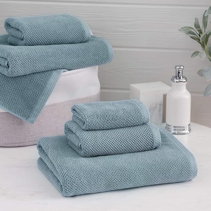 Welhome Franklin Premium | 2 Bath Towels 2 Hand Towels 2 Washcloths | Textured Dusty Blue Bathroo... | Amazon (US)