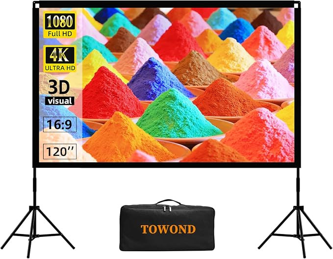 Projector Screen with Stand, Towond 120 inch Outdoor Movie Screen 16:9 HD Front Rear Portable Pro... | Amazon (US)