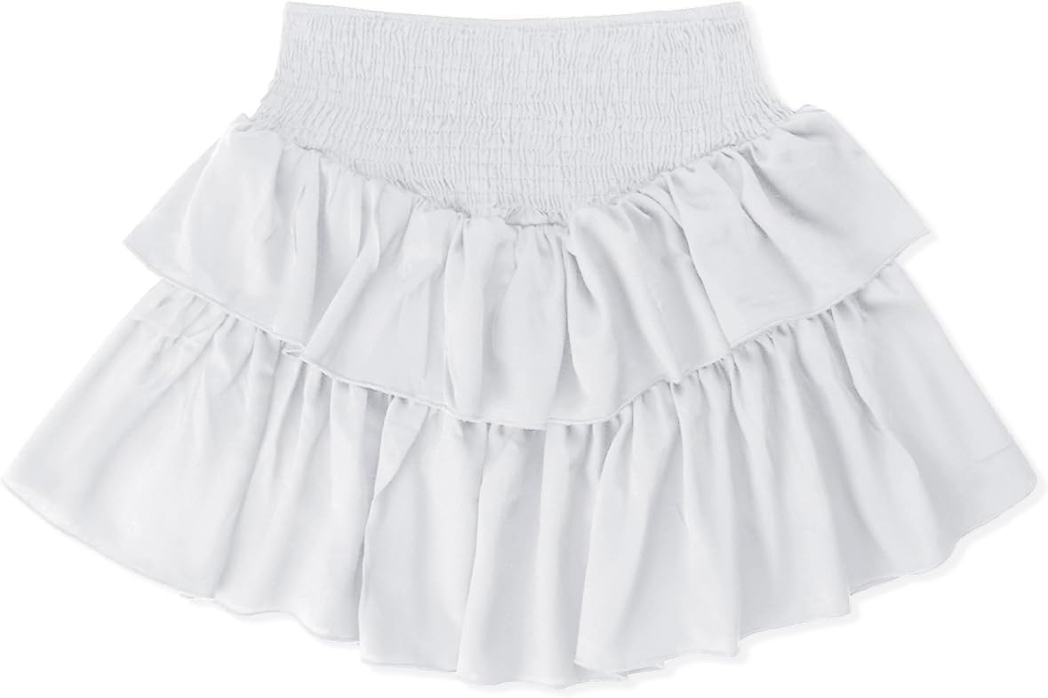OYOANGLE Women's Shirred High Waist Tiered Layer Ruffle Hem A Line Short Mini Skirt | Amazon (US)