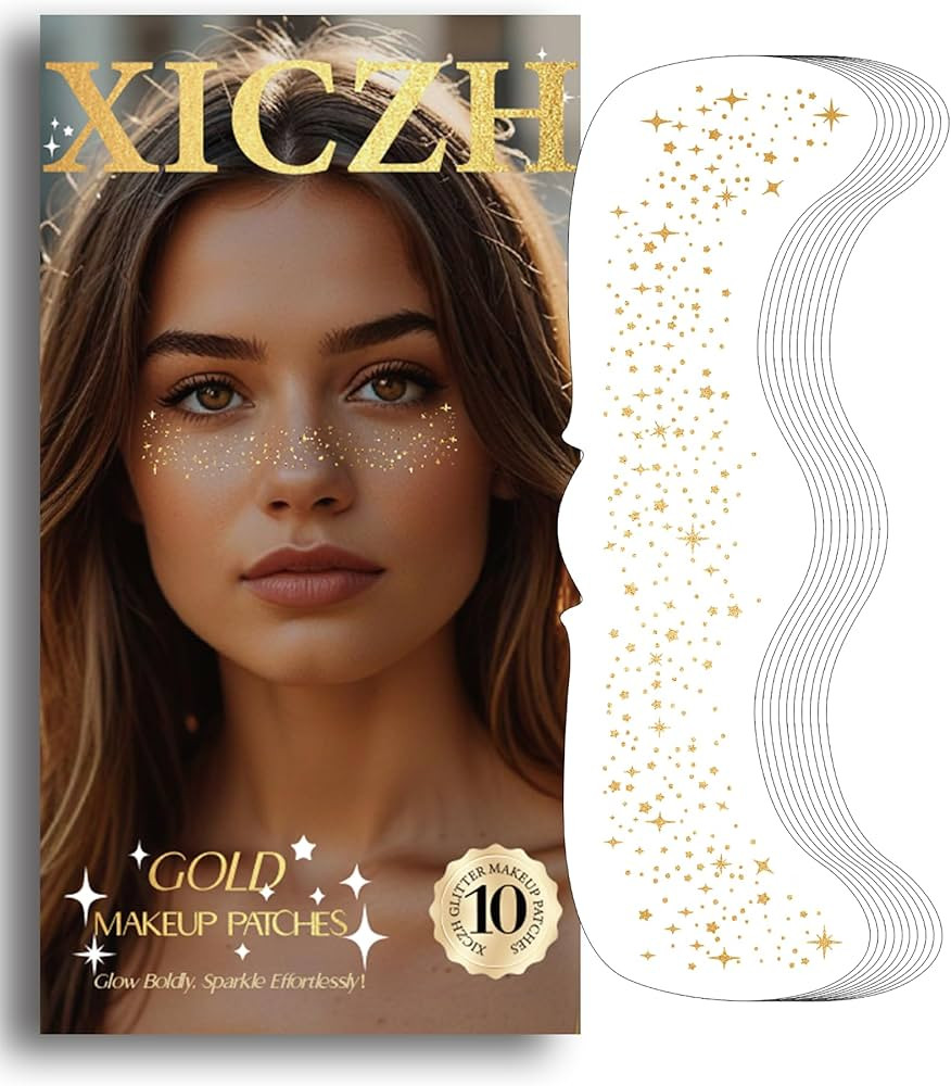 XICZH Glitter Freckles, Gold Temporary Face Tattoos Stickers, Body Face Glitter for Women Girls, ... | Amazon (US)