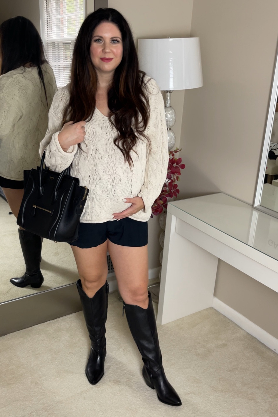 Bump friendly fall outfit! Cable knit sweater is from Zara so linked similar options!

Black linen shorts, wearing size large for bump

Western tall boots are wide calf and so comfortable! Fit TTS!

Black tall boots, fall shoes, fall boots, oversized sweater, black shorts, maternity, bump friendly outfit, pregnancy outfit, fall outfit

#LTKmidsize #LTKbump #LTKSeasonal