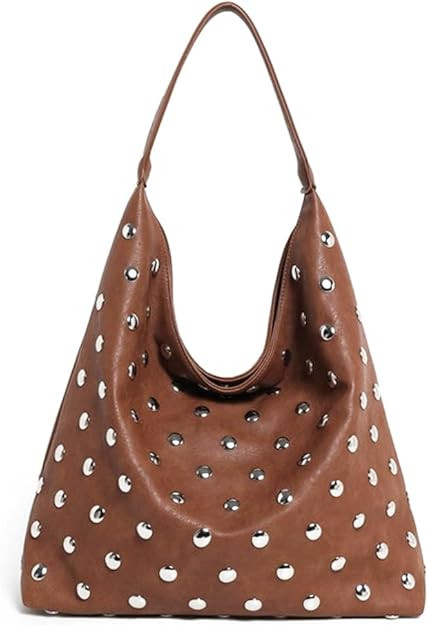 Studded Hobo Bags for Women Soft Vegan Leather Studded Shoulder Handbag Slouchy Tote Purses | Amazon (US)
